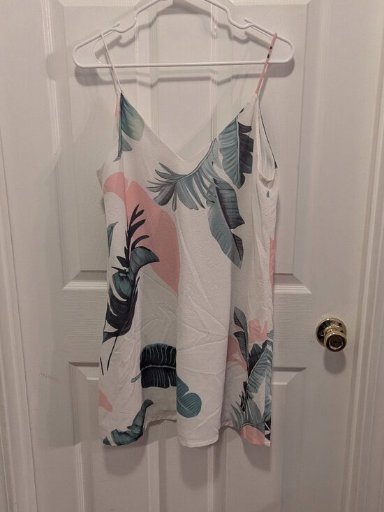 SHEIN Dresses & Skirts - Shein white slip dress with pink and green print - M